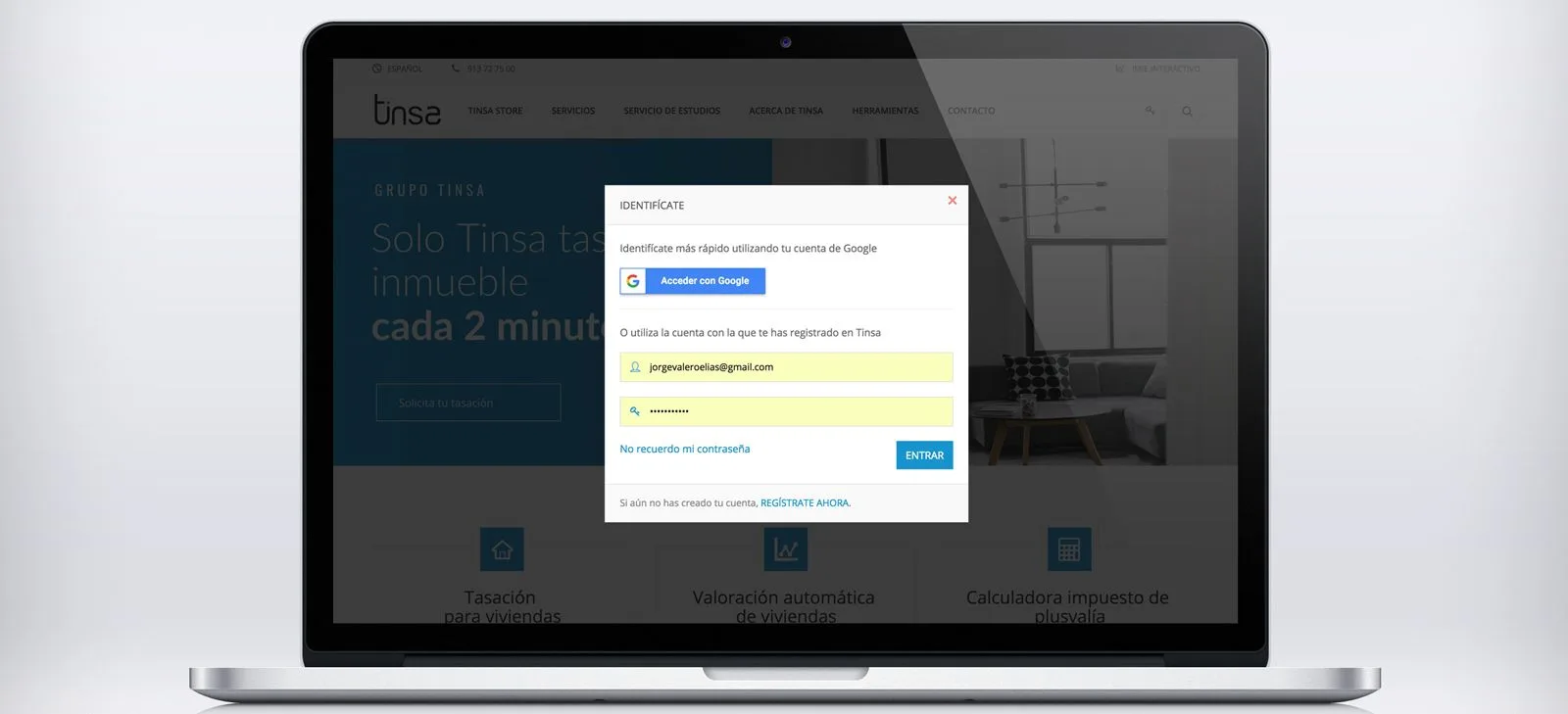 Ahora podrás identificarte en la web de Tinsa con tu cuenta de Google